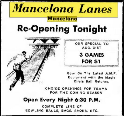 Mancelona Lanes - August 1960 Ad
